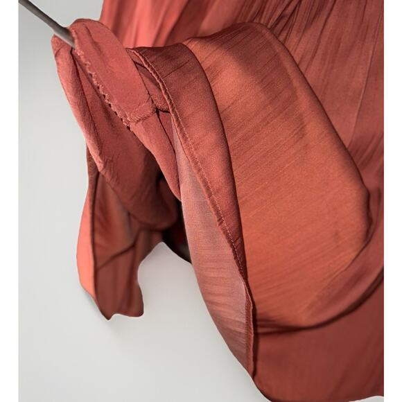 Anthropologie Small Brown Babydoll Mini Dress Blouson Silky Peasant Puff Sleeve - Picture 5 of 8